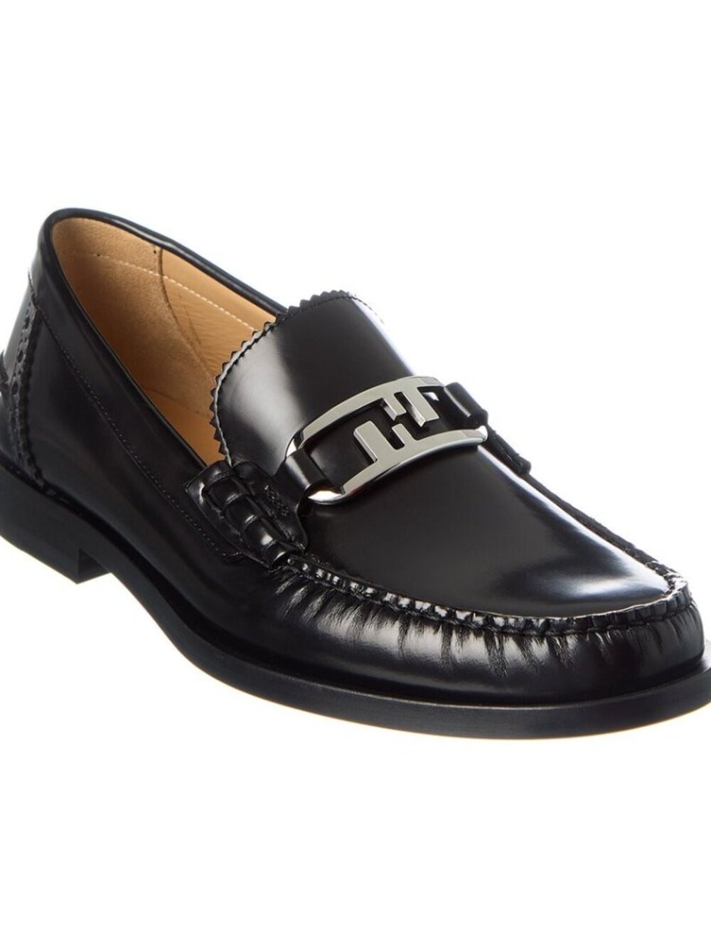 FENDI O'lock Leather Loafer In Black Size UK 12